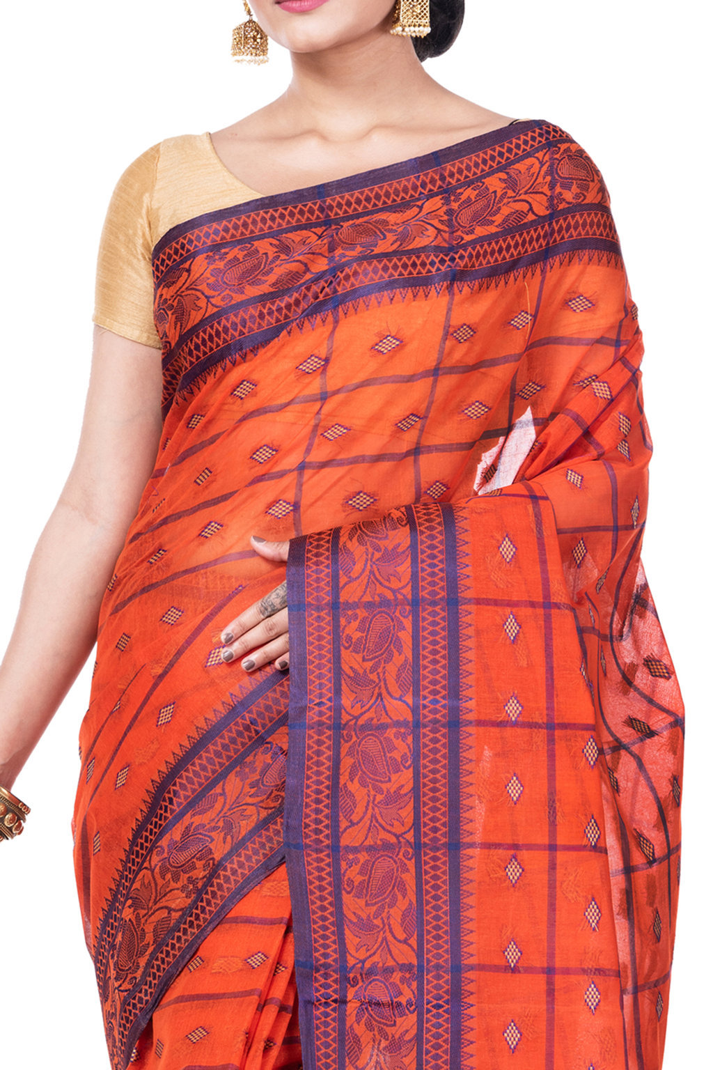 Orange Pure Cotton Diamond_Tant Tant Saree (644)